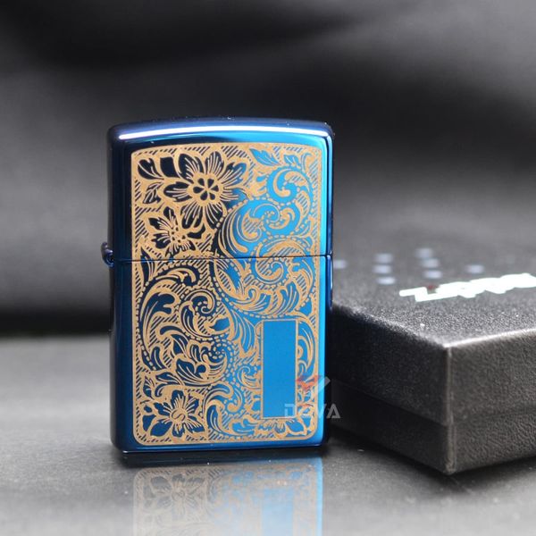 Zippo Xanh Sapphire Khắc CNC Hoa Văn Vennetian ZK67