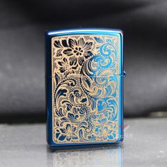 Zippo Xanh Sapphire Khắc CNC Hoa Văn Vennetian ZK67