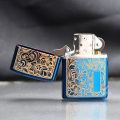 Zippo Xanh Sapphire Khắc CNC Hoa Văn Vennetian ZK67