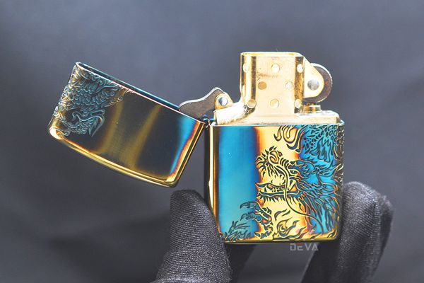 Zippo Armor Đồng Cháy Khắc Rồng Chầu ZN18