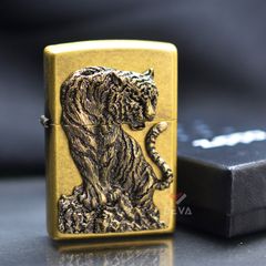 Zippo Đồng Bụi Ốp Emblem Hổ Núi ZN102