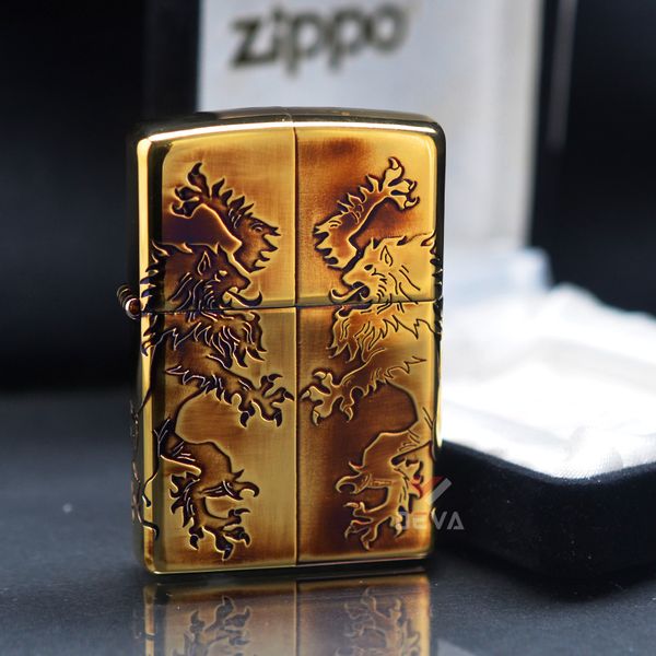 Zippo Đồng Cháy Khắc Sâu Sư Tử Hoàng Gia ZN07