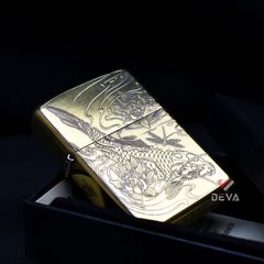 Zippo Khắc Nổi Cá Chép Đầm Sen 2 Mặt ZN80