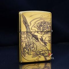 Zippo Khắc Nổi Cá Chép Đầm Sen 2 Mặt ZN80