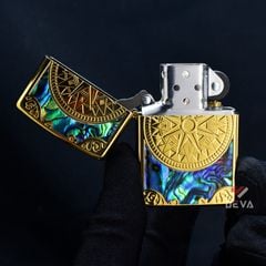 Zippo Khảm Trai Khắc 2 Mặt La Bàn Cổ ZN140