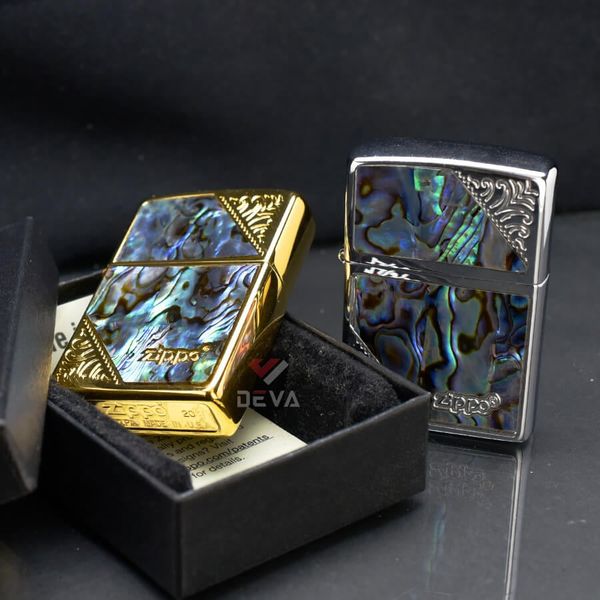 Zippo Khảm Trai Hoa Văn Góc Chéo ZN29