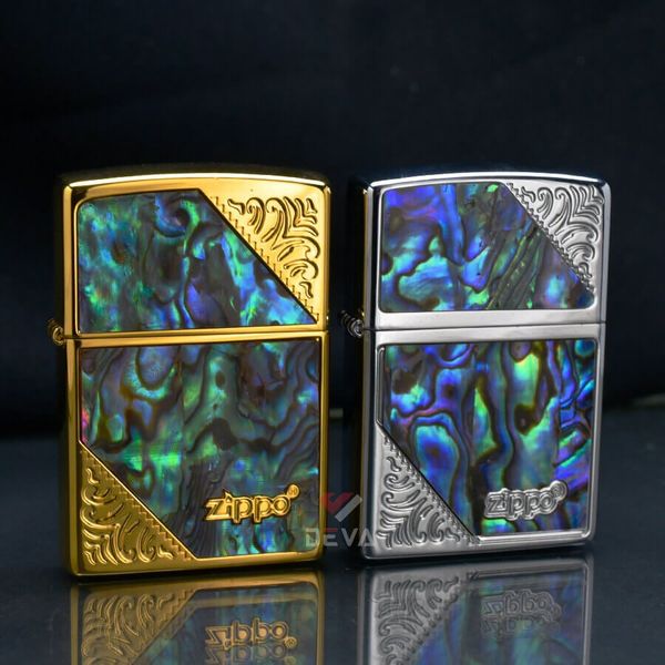 Zippo Khảm Trai Hoa Văn Góc Chéo ZN29