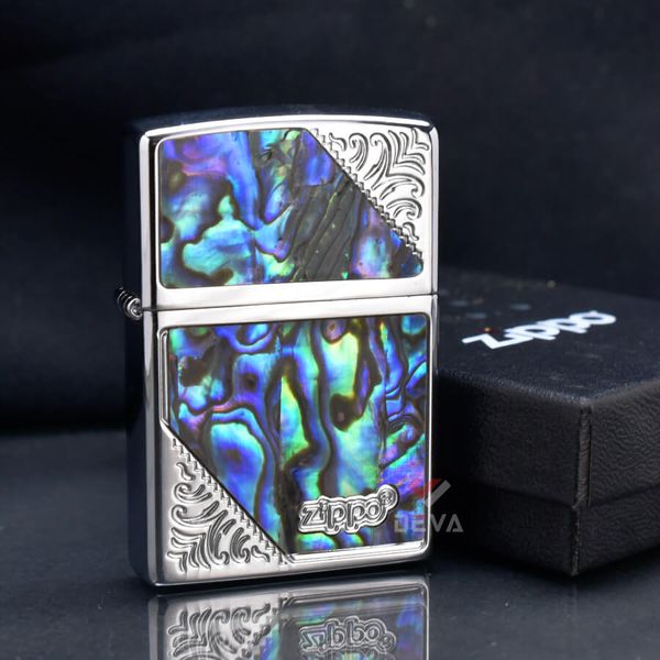 Zippo Khảm Trai Hoa Văn Góc Chéo ZN29