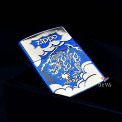 Zippo Mạ Titanium Xanh Hình Rồng Vàng ZN97
