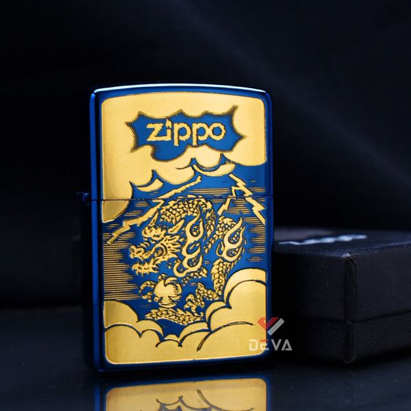 Zippo Mạ Titanium Xanh Hình Rồng Vàng ZN97