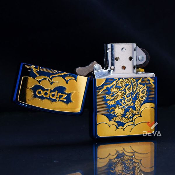 Zippo Mạ Titanium Xanh Hình Rồng Vàng ZN97