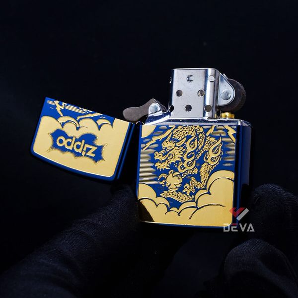 Zippo Mạ Titanium Xanh Hình Rồng Vàng ZN97