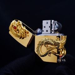 Zippo Khảm Trai Ốp Tượng Rồng Mạ Vàng Cầm Ngọc ZN300