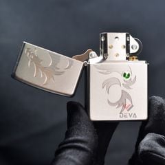 Zippo Satin Khắc Rồng Thần Đính Đá ZN70