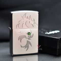 Zippo Satin Khắc Rồng Thần Đính Đá ZN70