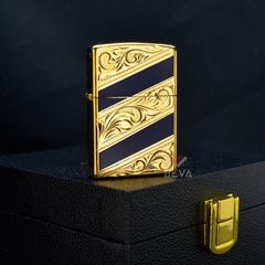 Zippo Sơn Mài Hoa Văn Mạ Vàng Kẻ Chéo ZN67