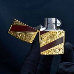 Zippo Sơn Mài Hoa Văn Mạ Vàng Kẻ Chéo ZN67