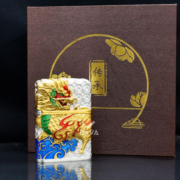 Zippo Vỏ Dày Ốp Nổi Kỳ Lân Đầu Rồng ZN84