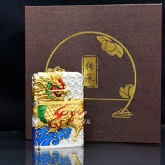 Zippo Vỏ Dày Ốp Nổi Kỳ Lân Đầu Rồng ZN84