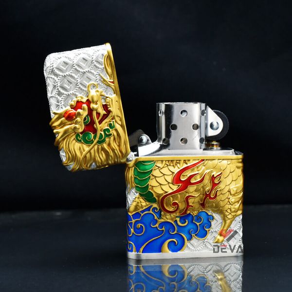 Zippo Vỏ Dày Ốp Nổi Kỳ Lân Đầu Rồng ZN84