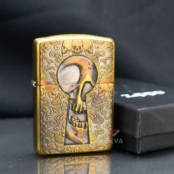 Zippo Armor Khắc Đầu Lâu Sau Lỗ Khóa ZD00