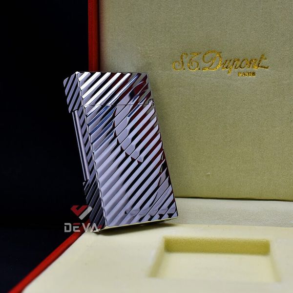 Bật lửa Dupont bạc kẻ chéo lượn sóng chữ D cách điệu D150T