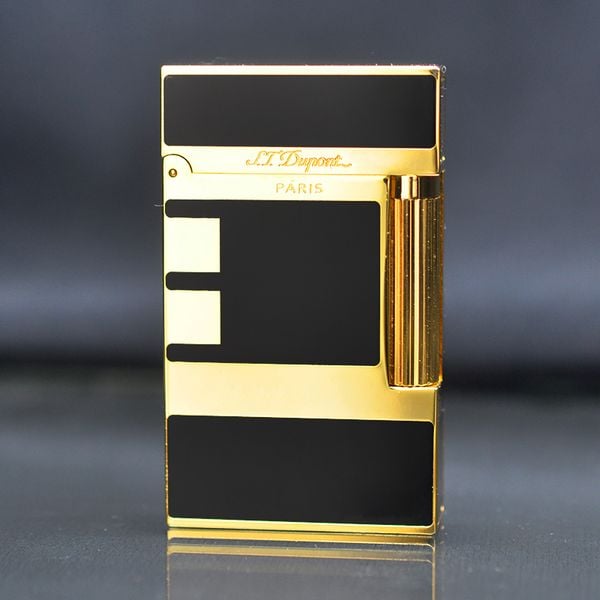 Bật lửa ST Dupont mảng sơn mài đen viền vàng D205
