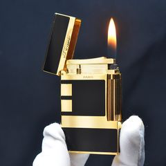 Bật lửa ST Dupont mảng sơn mài đen viền vàng D205