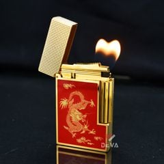 Dupont Hồng Kông 2 Lửa Sơn Mài Đỏ In Hình Rồng Vàng D2C08