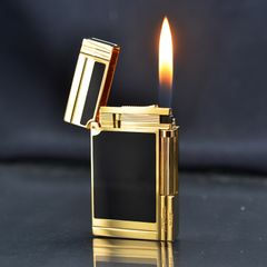 Bật lửa ST Dupont sơn mài đen kẻ vàng cạnh sọc D226V