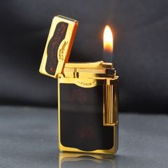 Bật lửa ST Dupont sơn mài đen phủ nhũ viền bạc D225