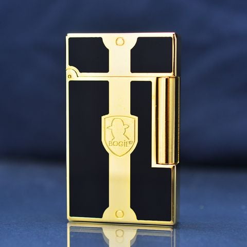 Bật lửa Dupont sơn mài đen kẻ dọc khắc chữ Bogie D76