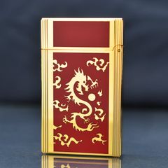 Bật lửa Dupont sơn mài đỏ hoa văn hình rồng D78