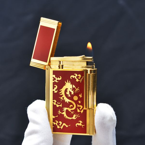 Bật lửa Dupont sơn mài đỏ hoa văn hình rồng D78