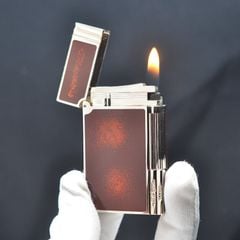 Bật lửa ST Dupont sơn mài màu đỏ mận viền dọc D167