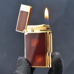 Bật lửa ST Dupont sơn mài màu đỏ mận viền dọc D167