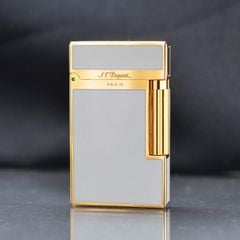 Bật lửa ST Dupont sơn mài trắng viền mạ vàng D135
