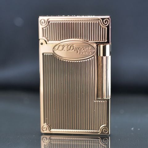 Set quà tặng bật lửa ST Dupont màu vàng kẻ dọc D118V hàng Supper cao c
