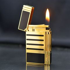 Bật lửa ST Dupont vàng kẻ dòng sơn mài đen D228