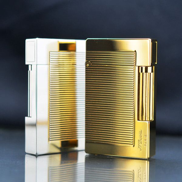 Bật lửa ST Dupont viền vàng vân kẻ ngang D219
