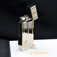 Bật Lửa Xăng Đá Calories Màu Bạc Kẻ Chìm Sọc Vàng CL05