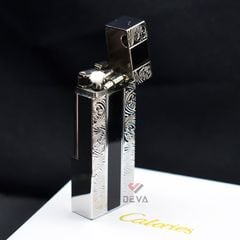 Bật Lửa Xăng Đá Calories Sơn Mài Đen Viền Hoa Văn CL06