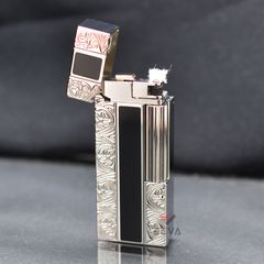 Bật Lửa Xăng Đá Calories Sơn Mài Đen Viền Hoa Văn CL06