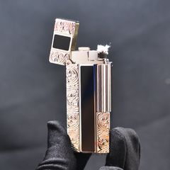 Bật Lửa Xăng Đá Calories Sơn Mài Đen Viền Hoa Văn CL06