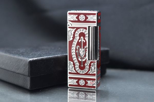 Bật lửa xăng đá Calories Sơn Mài Đỏ Rượu Vang Hoa Văn Bạc CL04