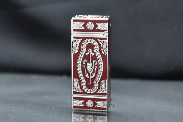 Bật lửa xăng đá Calories Sơn Mài Đỏ Rượu Vang Hoa Văn Bạc CL04