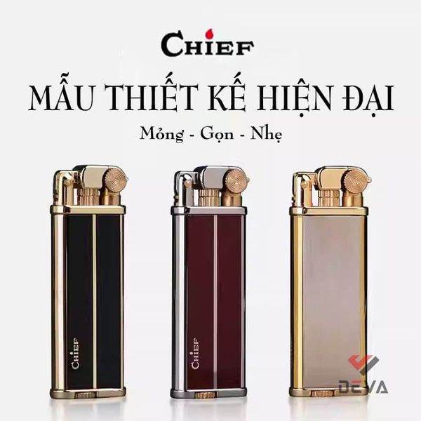 Bật lửa xăng đá chính hãng Chief nắp chụp dáng mỏng CF316