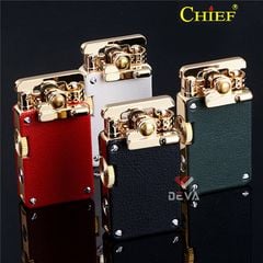Bật lửa xăng đá chính hãng Chief cần gạt ốp da 2 mặt CF708