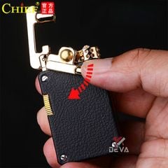 Bật lửa xăng đá chính hãng Chief cần gạt ốp da 2 mặt CF708