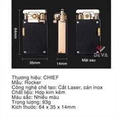 Bật lửa xăng đá chính hãng Chief cần gạt ốp da 2 mặt CF708